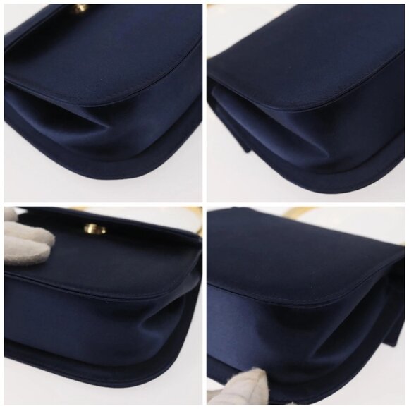 Salvatore Ferragamo Gancini Hand Bag Satin 2way Navy Gold Auth 142663 - Picture 14 of 16